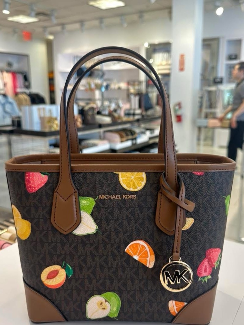 Michael Kors Small Brown Tote with Fruit Print - Picture 2 of 3